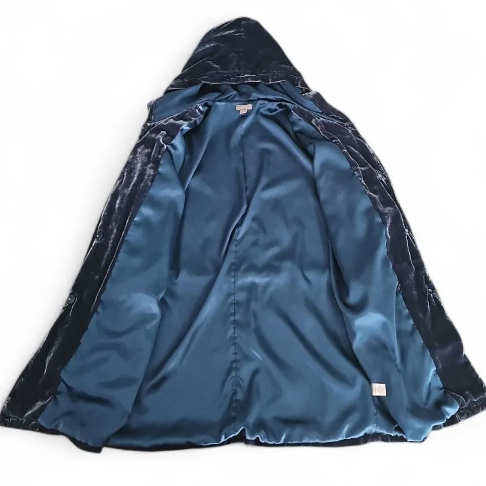 J. Jill Silk Blend Velvet Hooded Jacket Sz L Teal Statement Layer Jewel Tone - Picture 5 of 16